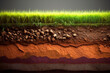Grass and soil layers cross section cut. Generative ai