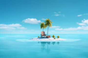 Sticker - Tropical island paradise with a relaxing beach chair. Generative ai