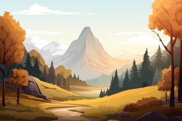 Wall Mural - A landscape with a river and mountains in the background. Generative AI