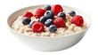 Bowl of oatmeal porridge with blueberries and raspberries isolated on transparent background. PNG format	
