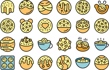 Wall Mural - Cocoa bomb icons set outline vector. Food milk. Cake candy thin line color flat on white