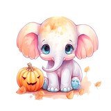 Fototapeta Pokój dzieciecy - Pastel Orange Baby Elephant with a pumpkin Ai Generative
