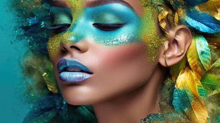 Fashion environmental concept make-up, green planet, save the world. Generative AI