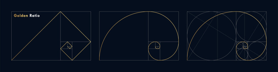 golden ratio design template. set of different figures and shapes in law of golden ratio. golden spi