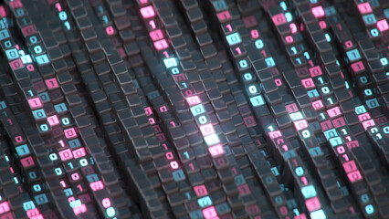 Digital binary code 3D rendering