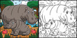 Mother Hippo and Baby Hippo Coloring Illustration