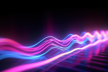 Abstract background of pink and blue glowing neon lines, waves and bokeh lights, high-speed transitioning, concept of dynamic data transfer, generative ai beautiful art