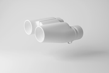 White binoculars on white background. Illustration of the concept of minimalism, world exploration, animal observation and object searching