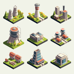 Power plant isometric vector tile isolated
