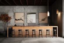 Japanese Modern Style Bar, Minimal Modern Design Bar Table - Generative AI