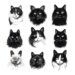 Wall Mural - Collection of different kind of cats black and white