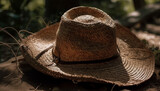 Fototapeta Lawenda - Straw hats in nature, summer fashion statement generated by AI