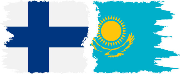 Kazakhstan and Finland grunge flags connection vector