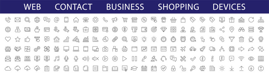 Leinwandbilder - Web icons set. Business, Finance, Contact, Devices, Basic, Shopping, Web icon collection. Vector
