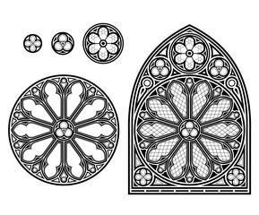 Wall Mural - Medieval Gothic stained glass cathedral window set