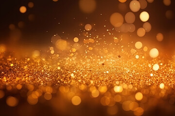 Sticker - Abstract background of shiny golden glitter particles lights bokeh