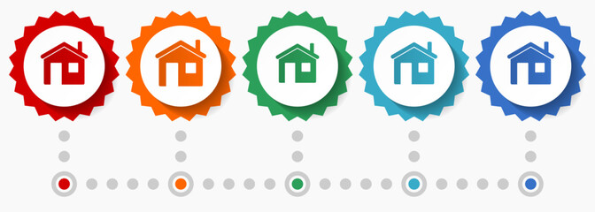 Aufkleber - House, home vector icon set, colorful infographic template, set of flat design badge icons in 5 color options