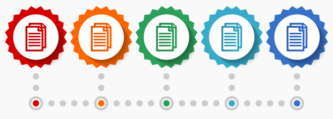 Leinwandbilder - Document, file, copy vector icon set, colorful infographic template, set of flat design badge icons in 5 color options