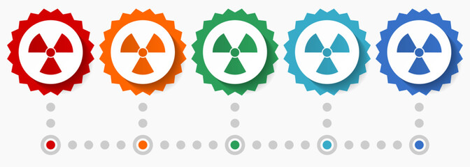 Leinwandbilder - Radiation vector icon set, colorful infographic template, set of flat design badge icons in 5 color options