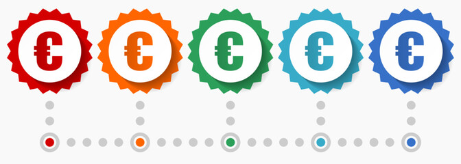 Poster - Euro vector icon set, colorful infographic template, set of flat design badge icons in 5 color options