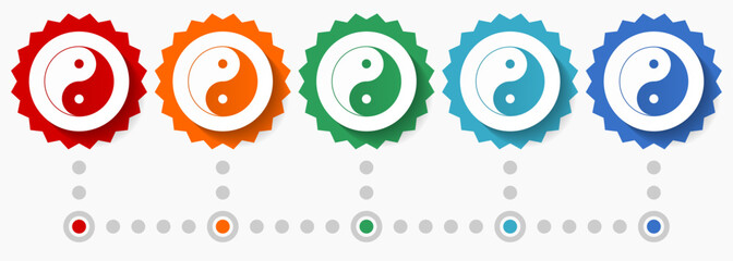 Poster - Ying yang vector icon set, colorful infographic template, set of flat design badge icons in 5 color options