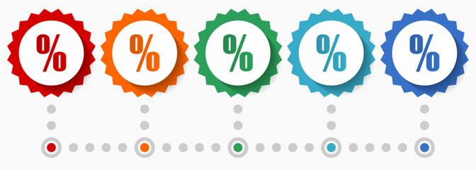 Poster - Percent, sale vector icon set, colorful infographic template, set of flat design badge icons in 5 color options