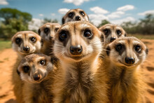 Group Of Meerkats Standing Upright And Looking Attentively At The Camera Ai Generated Art