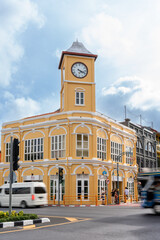 PHUKET, THAILAND - MAY 7, 2023, Phuket town, Thailand: an old building in Sino Portuguese style at Phuket old town with is a very famous tourist destination of Phuket.