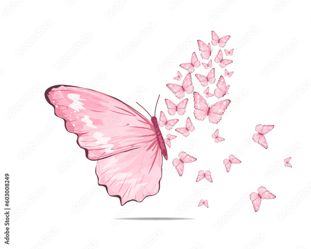 pink butterfly on white background Stock Vector | Adobe Stock