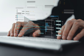 Wall Mural - engineer working with database for digital data design or cyberspace network and connection. informa