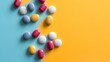 The concept of drug interactions, featuring an array of colorful pills. The complexity of pharmacological interactions, emphasizing the need for medical guidance in medication use. Generative AI