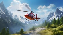 Concept Of Air Ambulance, Featuring A Helicopter Soaring In The Sky. Air Medical Services Delivering Rapid Response And Emergency Care In Remote Or Hard To Reach Locations. Generative AI.