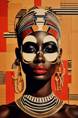 Wall Mural - A close up of an African woman wearing a mask. Generative AI.