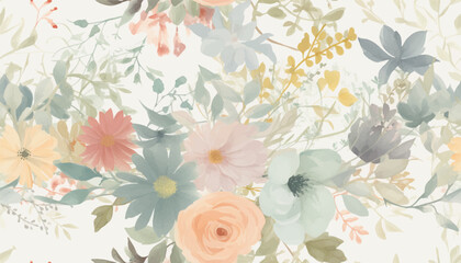  Modern abstract flowers collage pattern. Bright contemporary print. Fashionable template for design