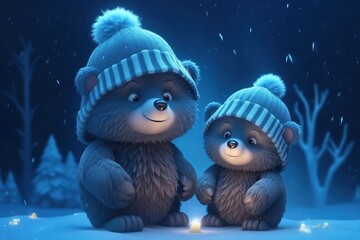 Wall Mural - cute adorable two baby bear  3D style Illustration created by AI