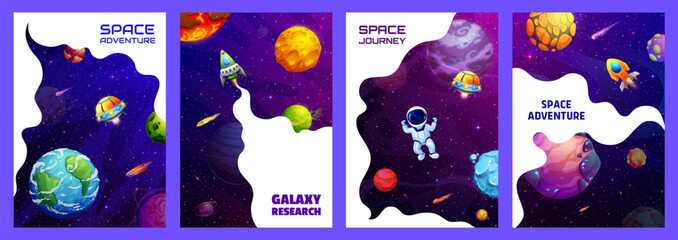 Wall Mural - space landing pages and posters, space adventure, research and journey, vector website templates. ga