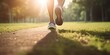 © OP38Studio - Closeup woman running in the park outdoor. walk and outdoor exercise activities concept, generative ai