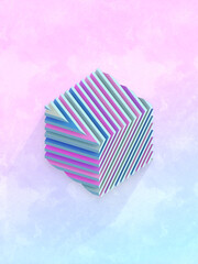 Aufkleber - Isometric projection of a bright cube with a trendy gradient divided into thin slices. 3d rendering abstract background