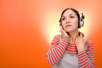 Sticker - attractive brunette woman with headphones