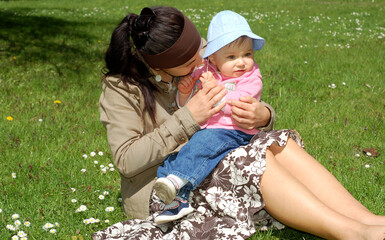 Sticker - happy family on green grass