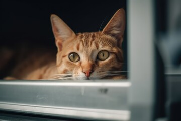 Wall Mural - Domestic cat seeks relief from hot summer heat