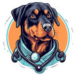 A minimalist Rottweiler veterinarian t-shirt design featuring a simple icon of a dog with a stethoscope around its neck, against a solid color background, Generative Ai