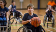 Smiling school children playing basketball indoors together generated by AI