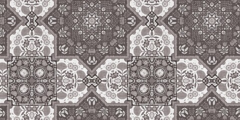 Country cottage grey intricate damask seamless border. 2 Tone french style ribbon. Simple rustic fabric textile for shabby chic patchwork. 