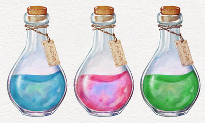 Watercolor magic witch potions