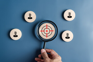 Aufkleber - Magnifier glass focus to target among businessman icon for planning development leadership and customer target group concept.