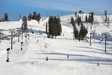 Beginner Ski Slope In Tahoe On Sunny Day