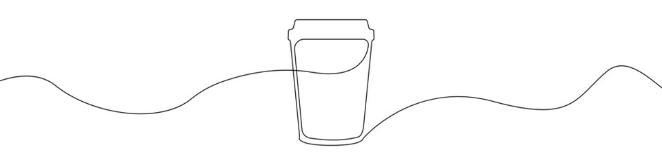 Wall Mural - A cup of coffee line continuous drawing vector. One line A cup of coffee vector background. A cup of coffee icon. Continuous outline of a Tea. A cup of coffee linear design.