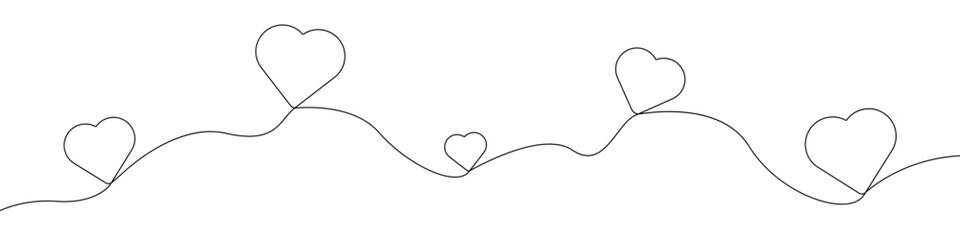 Wall Mural - Hearts line continuous drawing vector. One line Hearts vector background. Hearts icon. Continuous outline of a Love. Heart linear design.