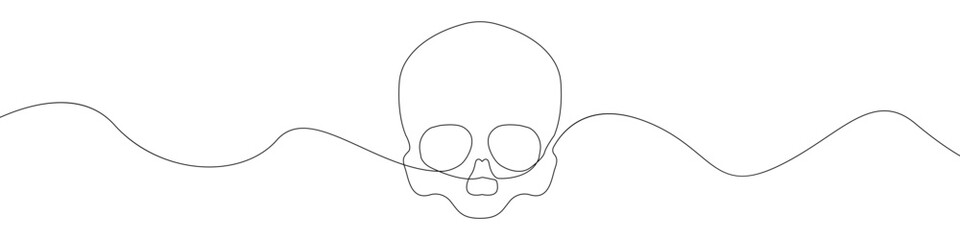 Skull line continuous drawing vector. One line Skull vector background. Skull icon. Continuous outline of a Skulls. Skull linear design.